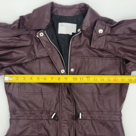 Asos Jumpsuit Size 0 Womens Dark Burgundy Red Faux Leather Drawstring Wide Leg - Picture 6 of 10